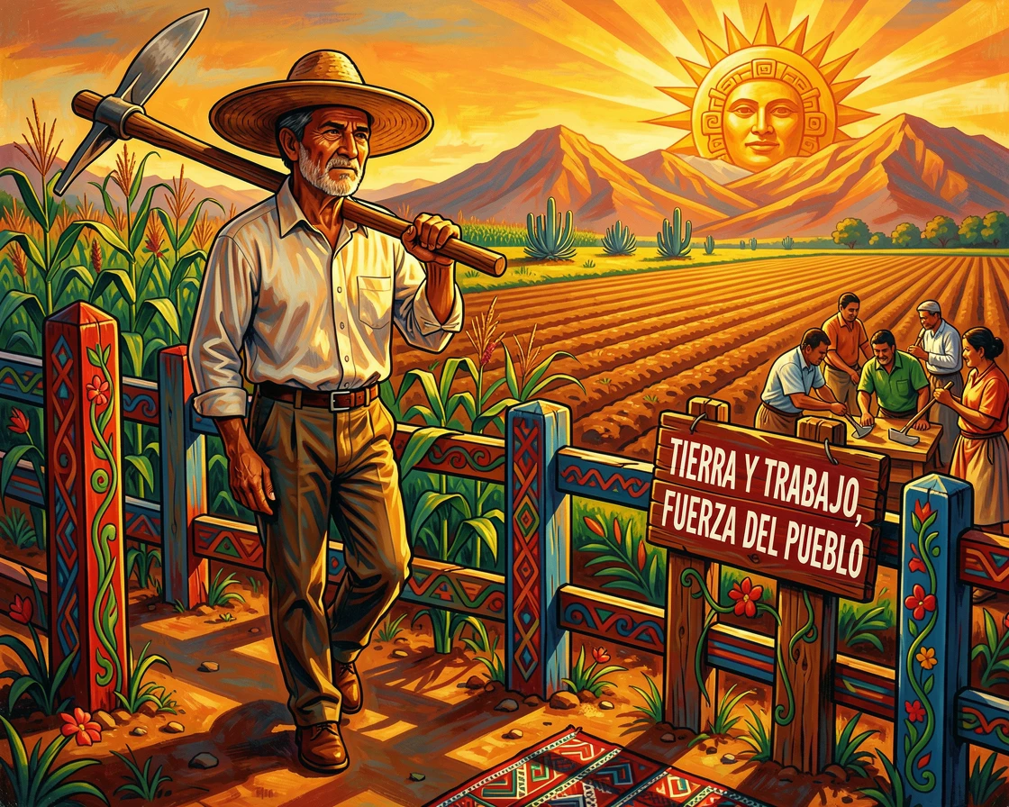 A farmer walking along a fence line at golden hour