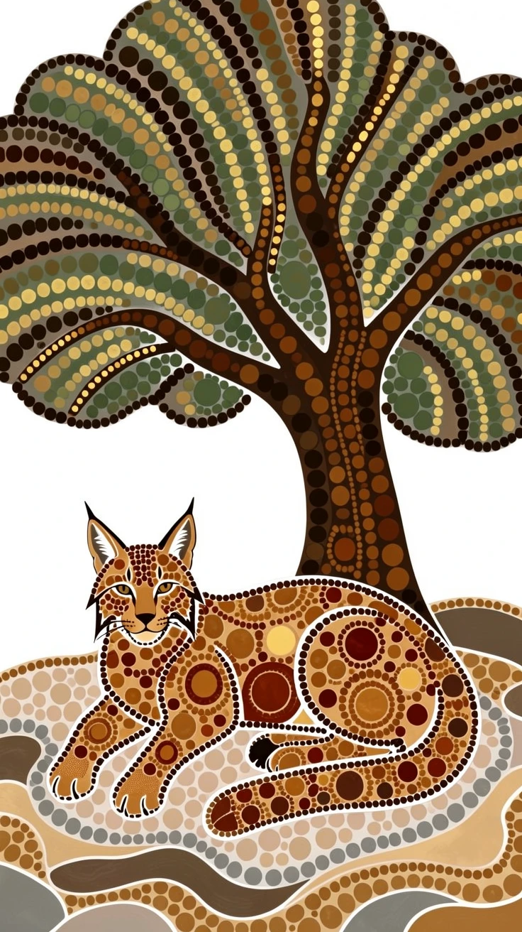 A lynx resting beneath a shady tree