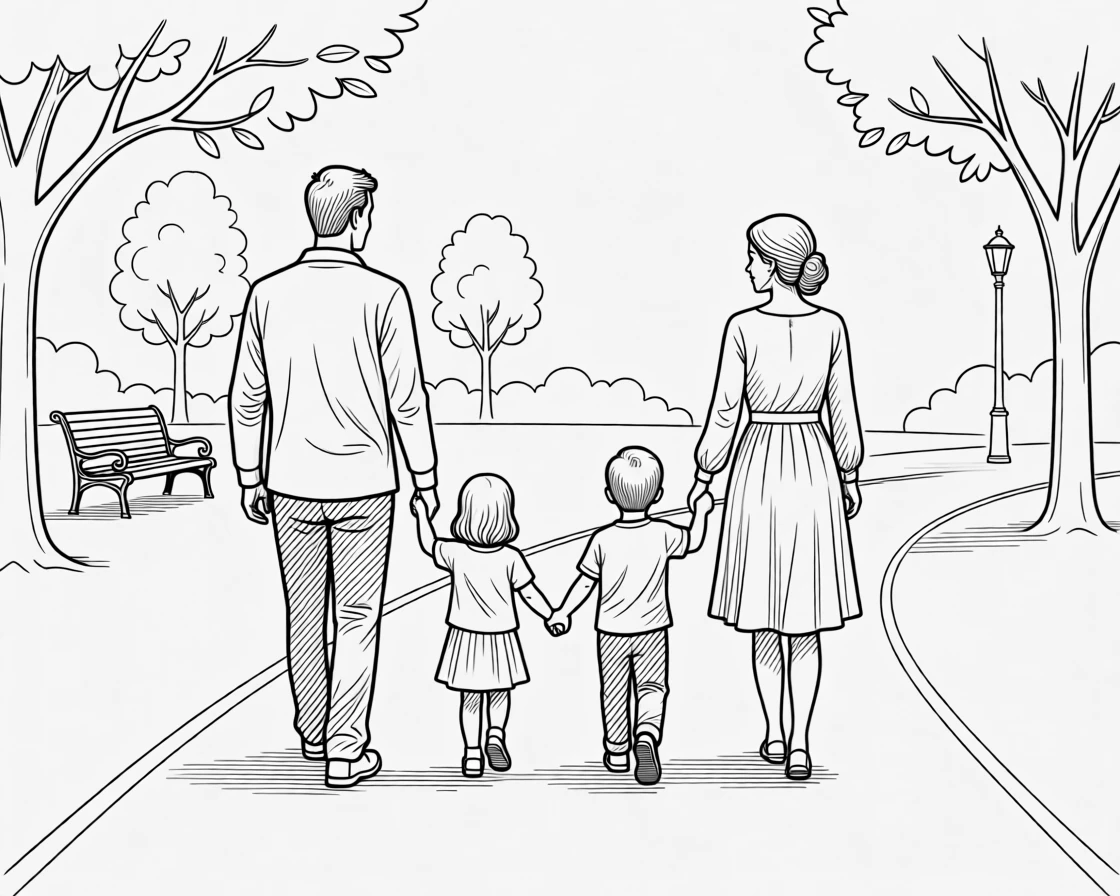 A family walking together to a neighborhood park