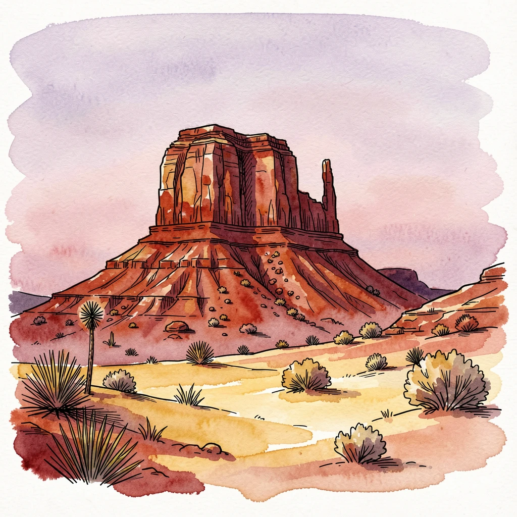 A high desert mesa glowing red in the last light of evening, golden light spilling across the landscape at the close of day.