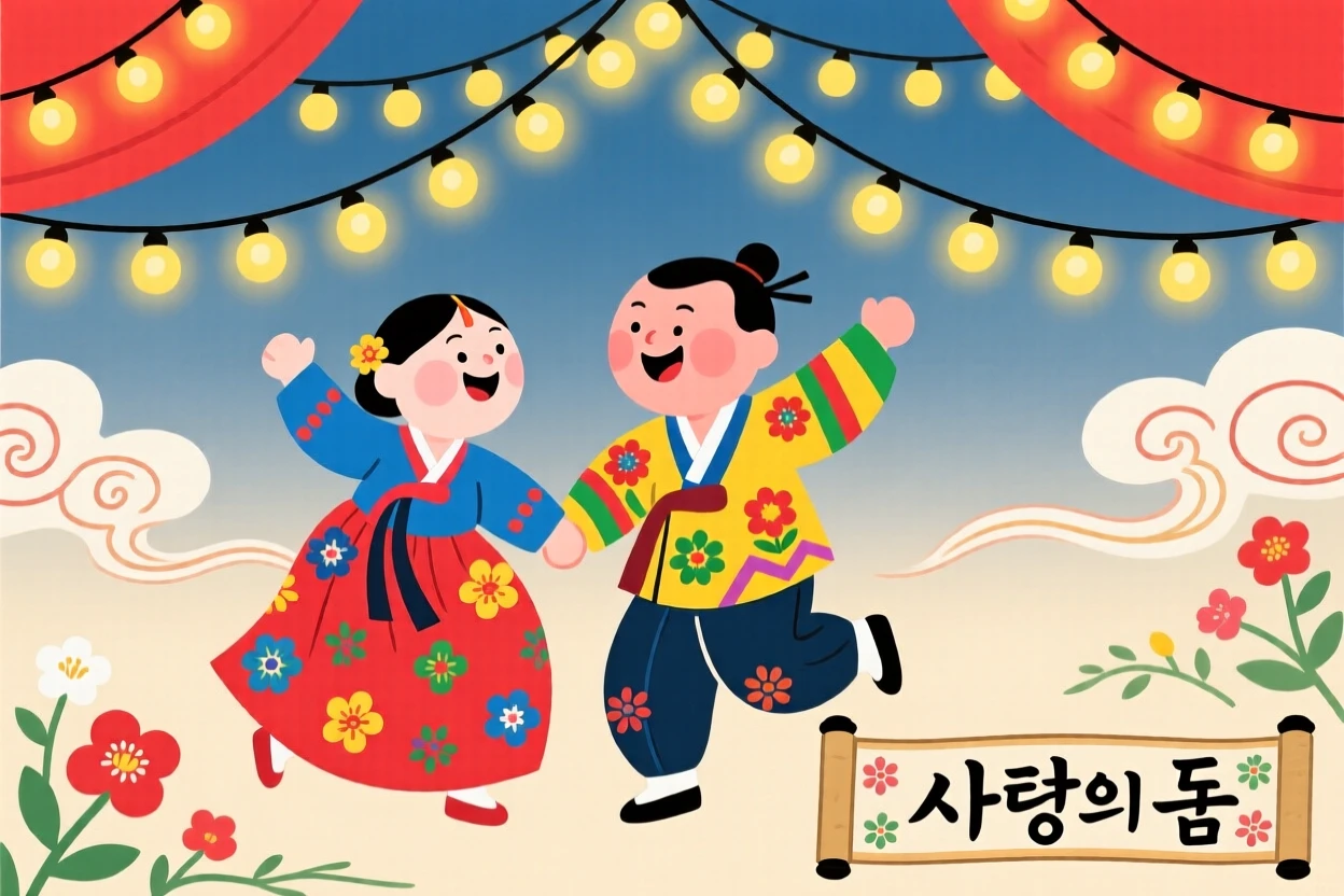 A couple dancing together beneath a canopy of string lights.