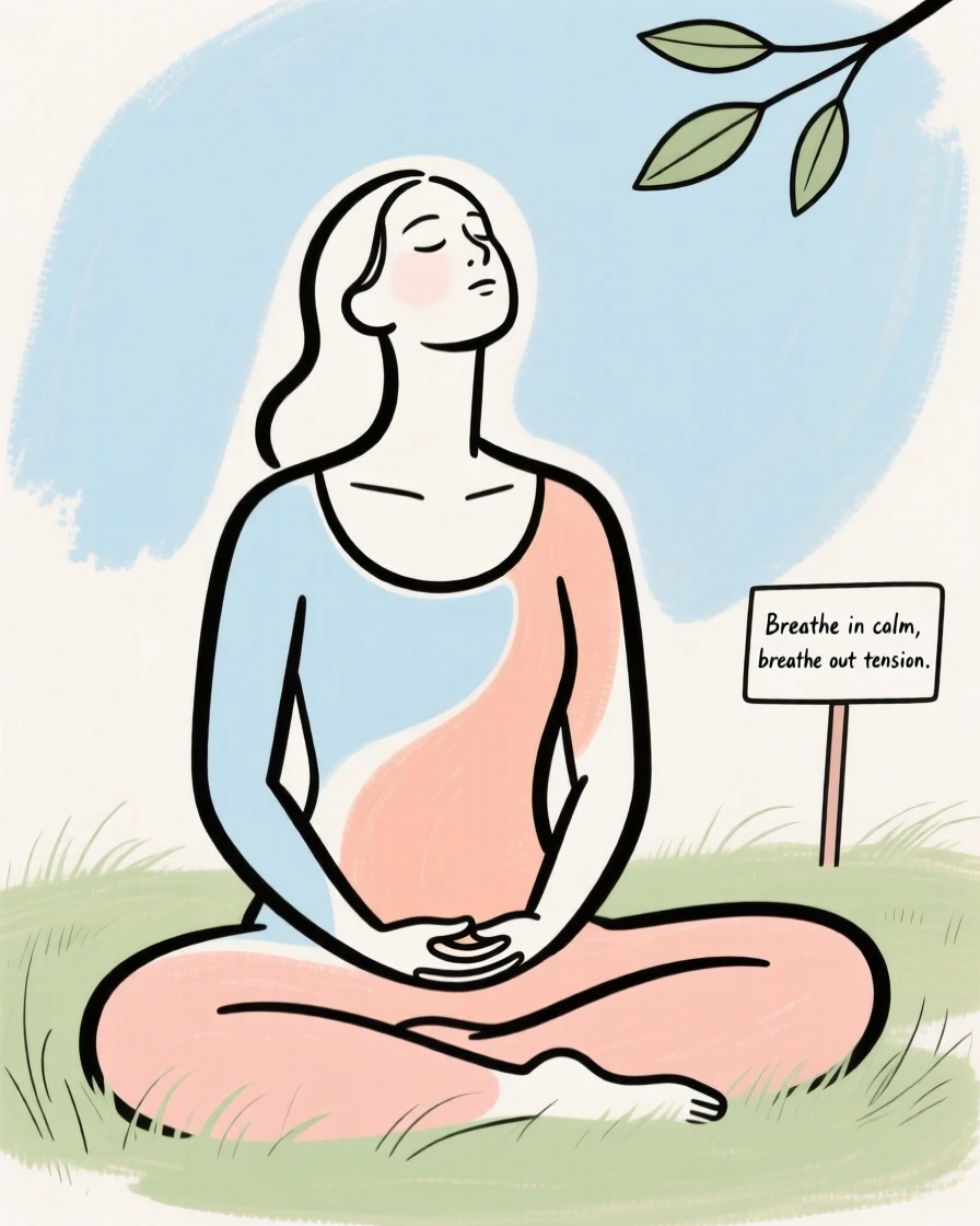 A person practicing deep breathing outdoors