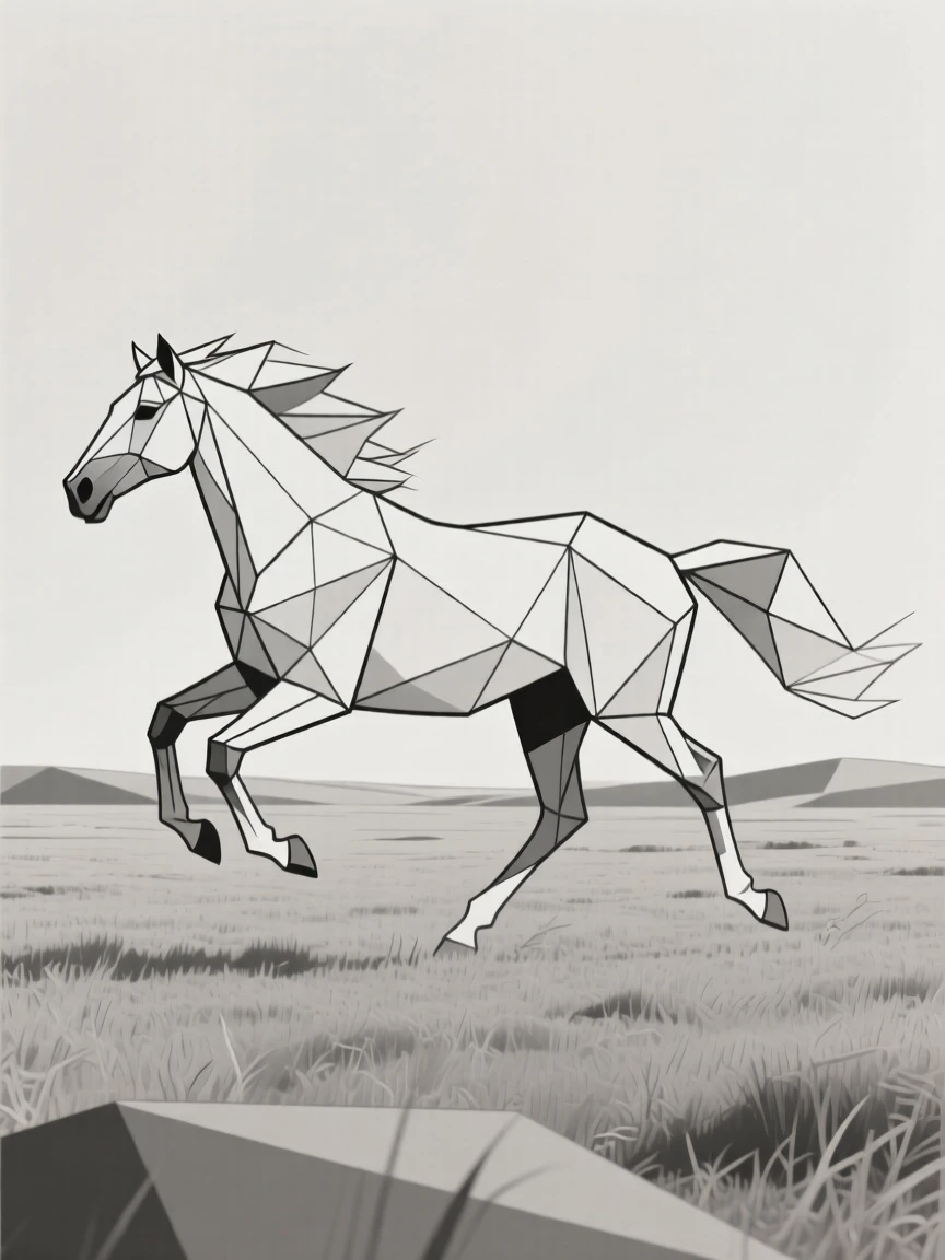 A wild horse galloping freely across an open field