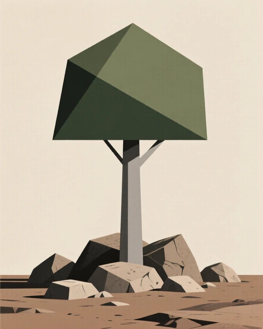 A single tree growing strong from rocky ground