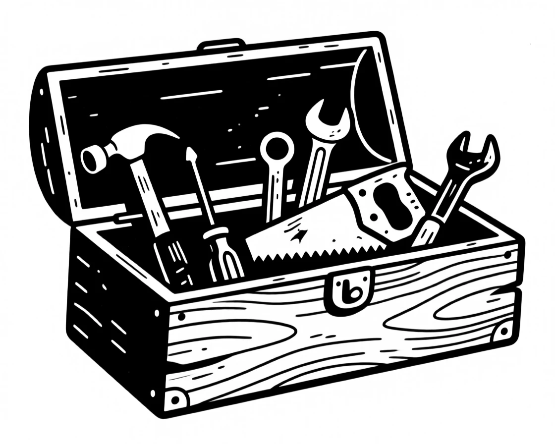 A rustic toolbox filled with well-worn tools.