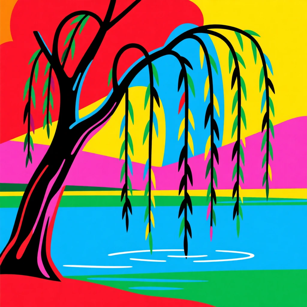 Weeping willow branches trailing in a lake