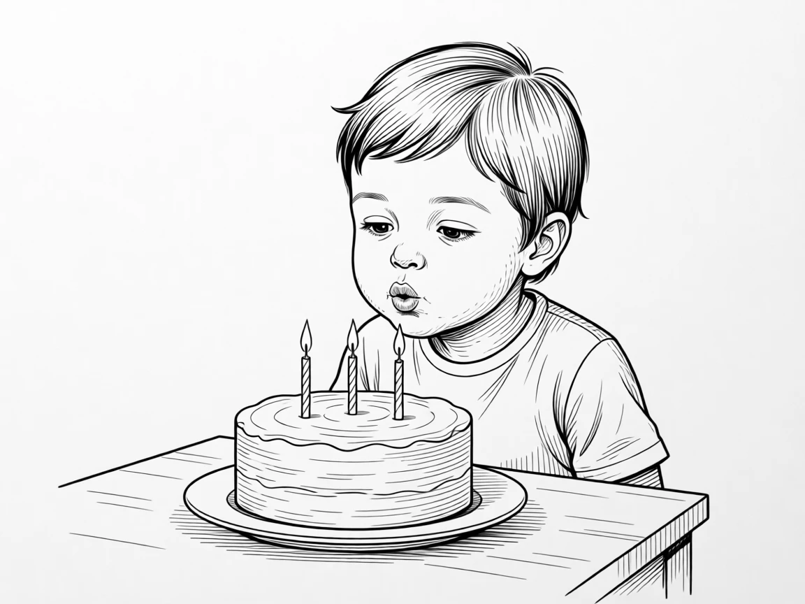 A child blowing out candles on a simple homemade cake