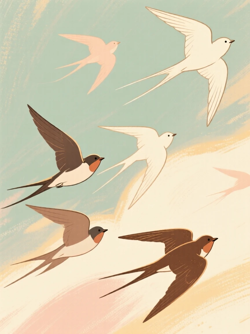 A study of migrating birds sketched in flight formation