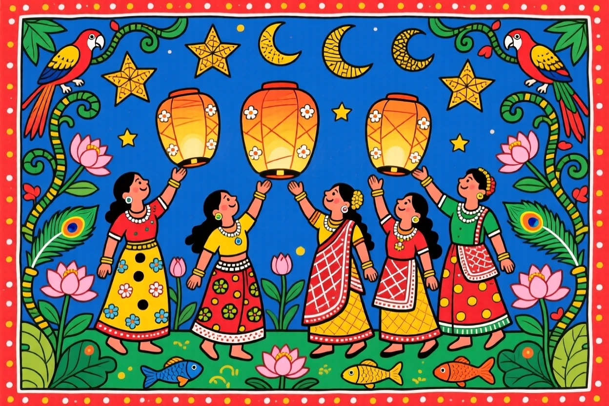 A group of friends releasing wish lanterns during a summer festival.
