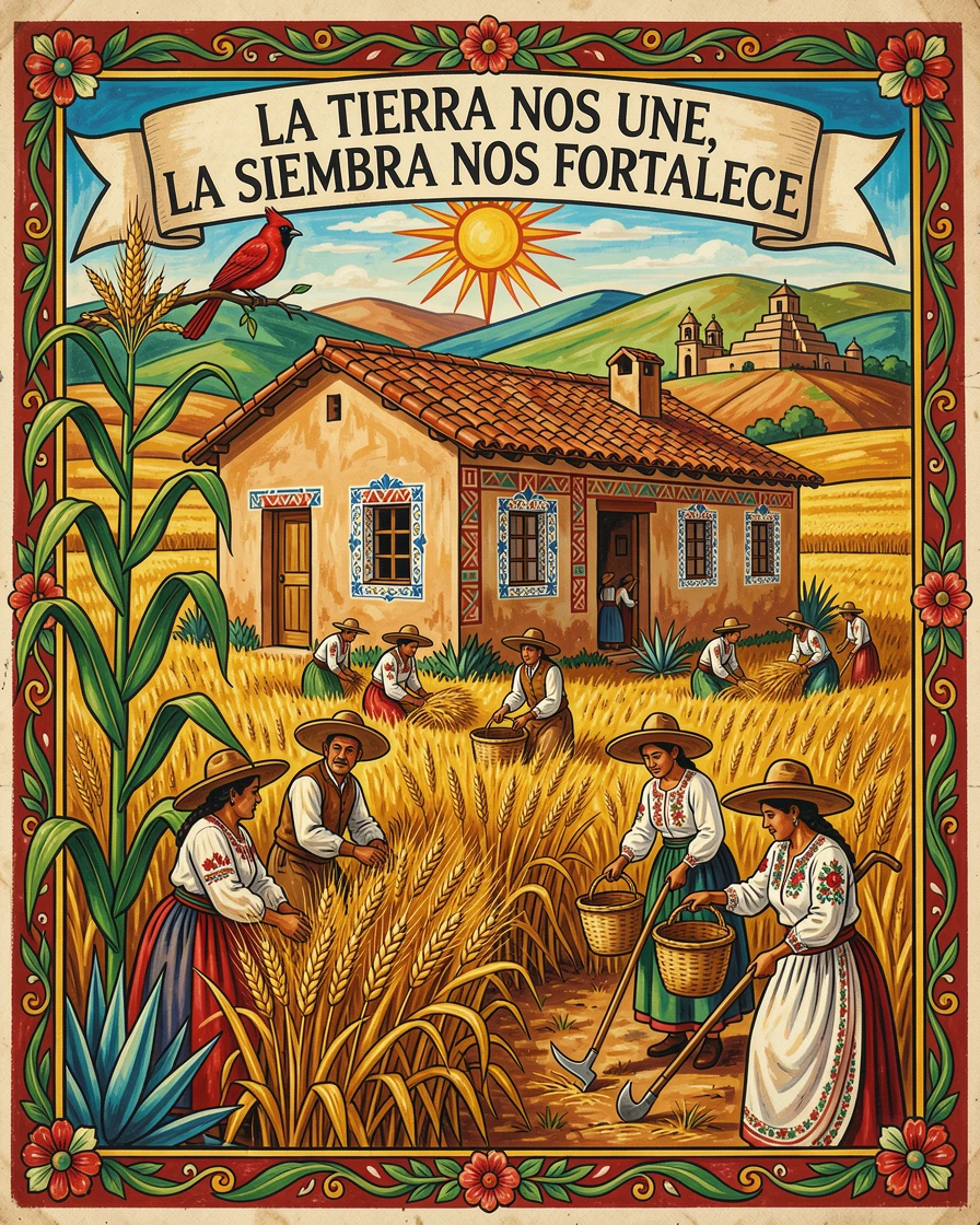 A farmhouse surrounded by fields ready for harvest