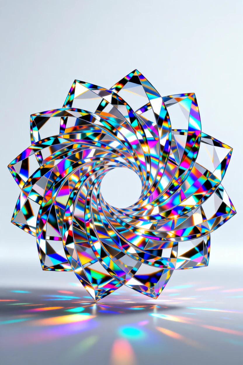 An abstract composition of geometric shards forming a glowing spiral nebula.