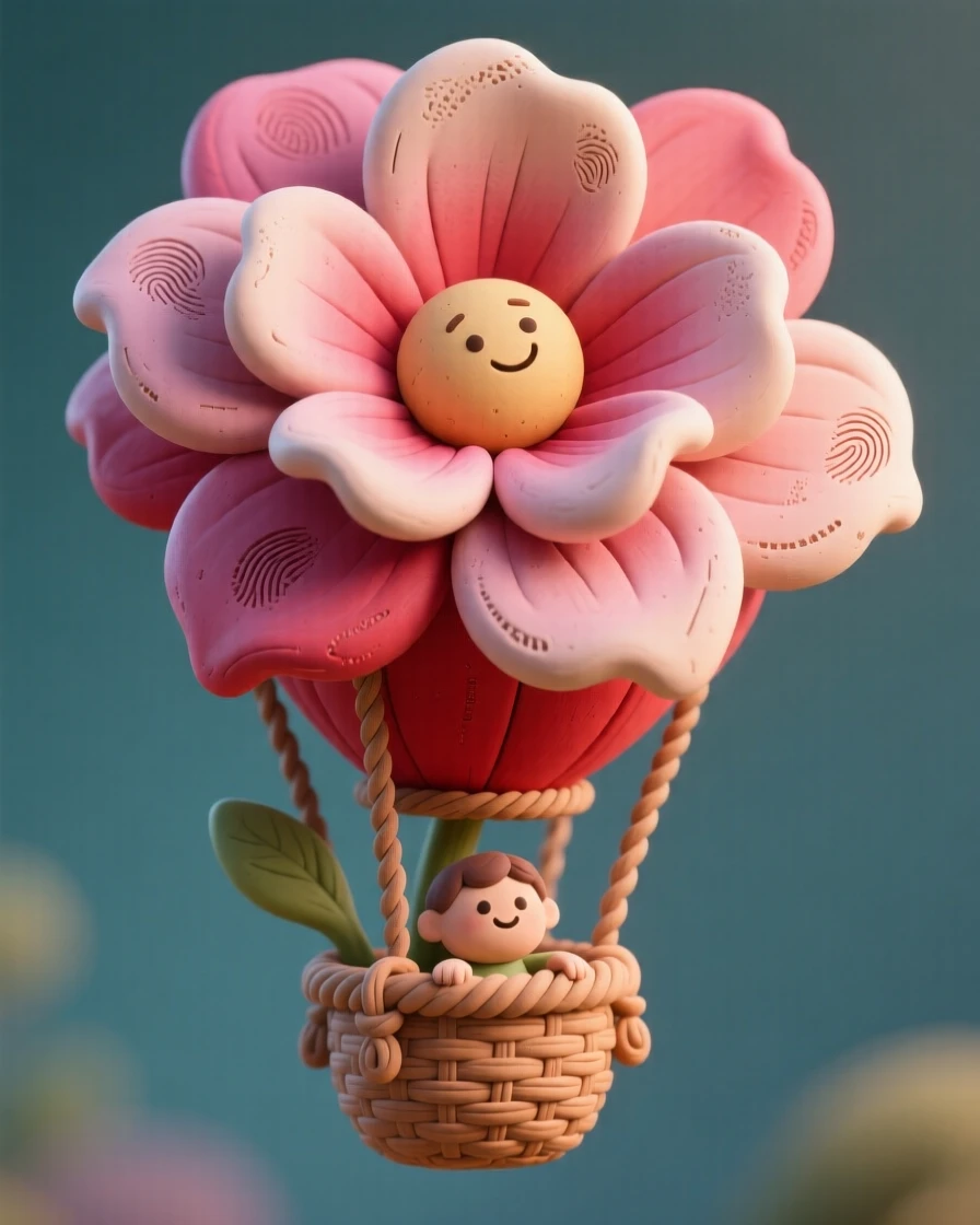 A hot air balloon shaped like a giant blooming flower