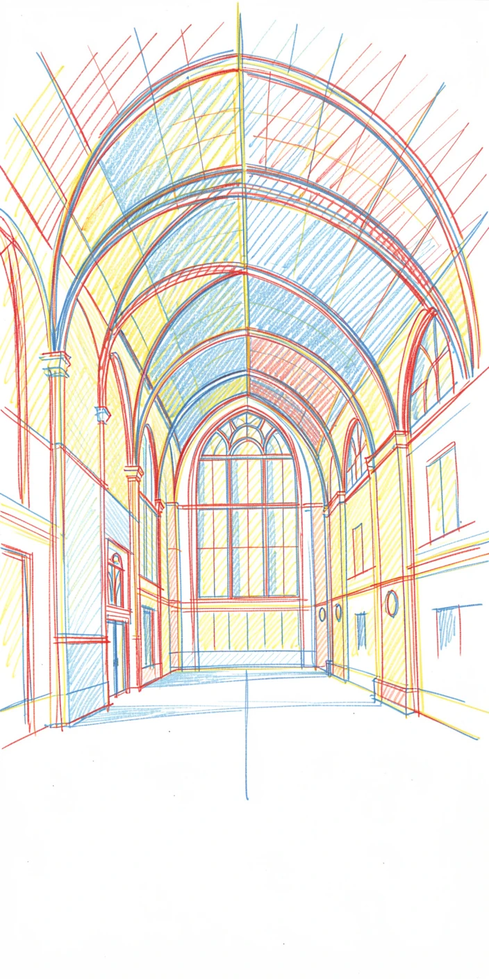 A grand central train station with light streaming through arched windows