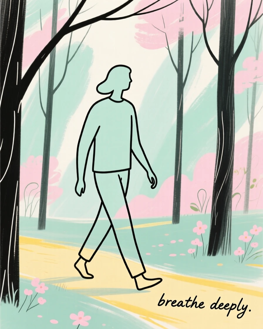A walk through a quiet forest for mindfulness