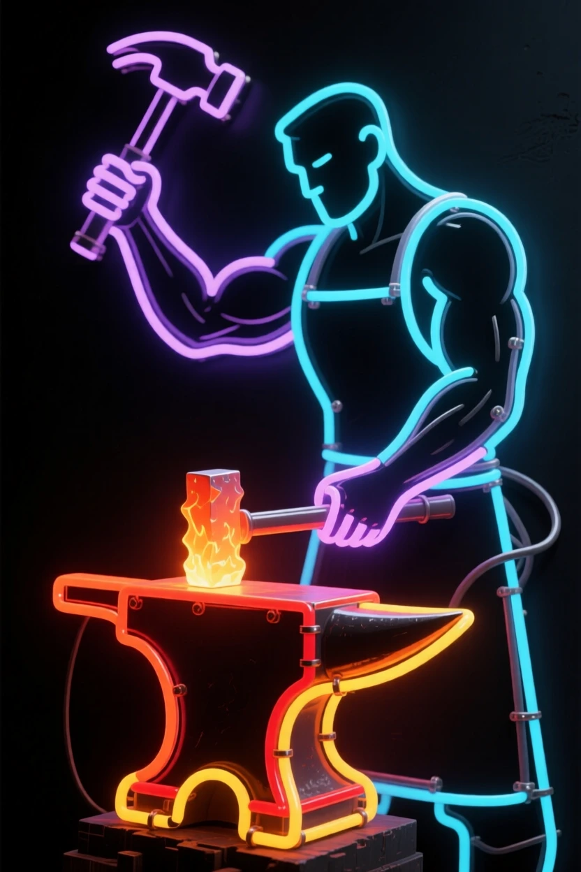 A blacksmith hammering a glowing piece of metal on an anvil.