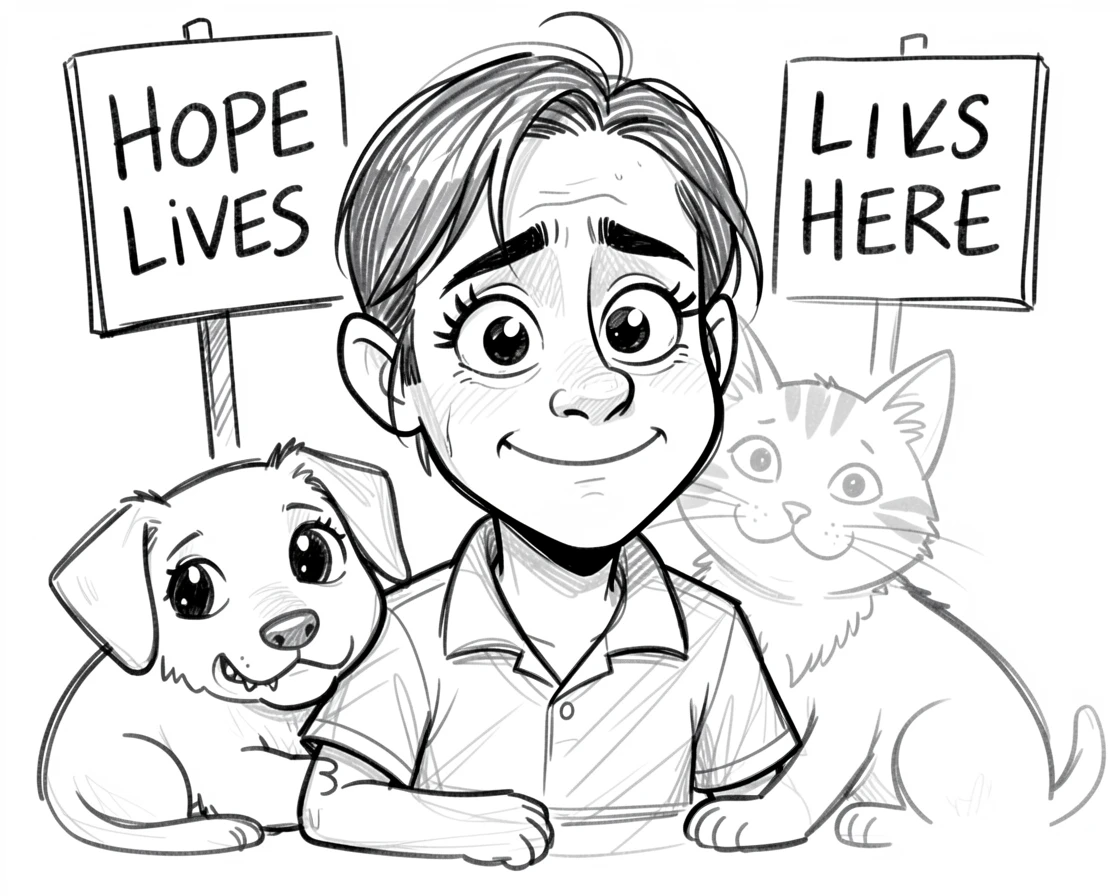 [Inspirational & Emotional Scenes] Touching, uplifting scene of a hopeful rescued animal caretaker finding strength in a moment of doubt, evoking deep emotion