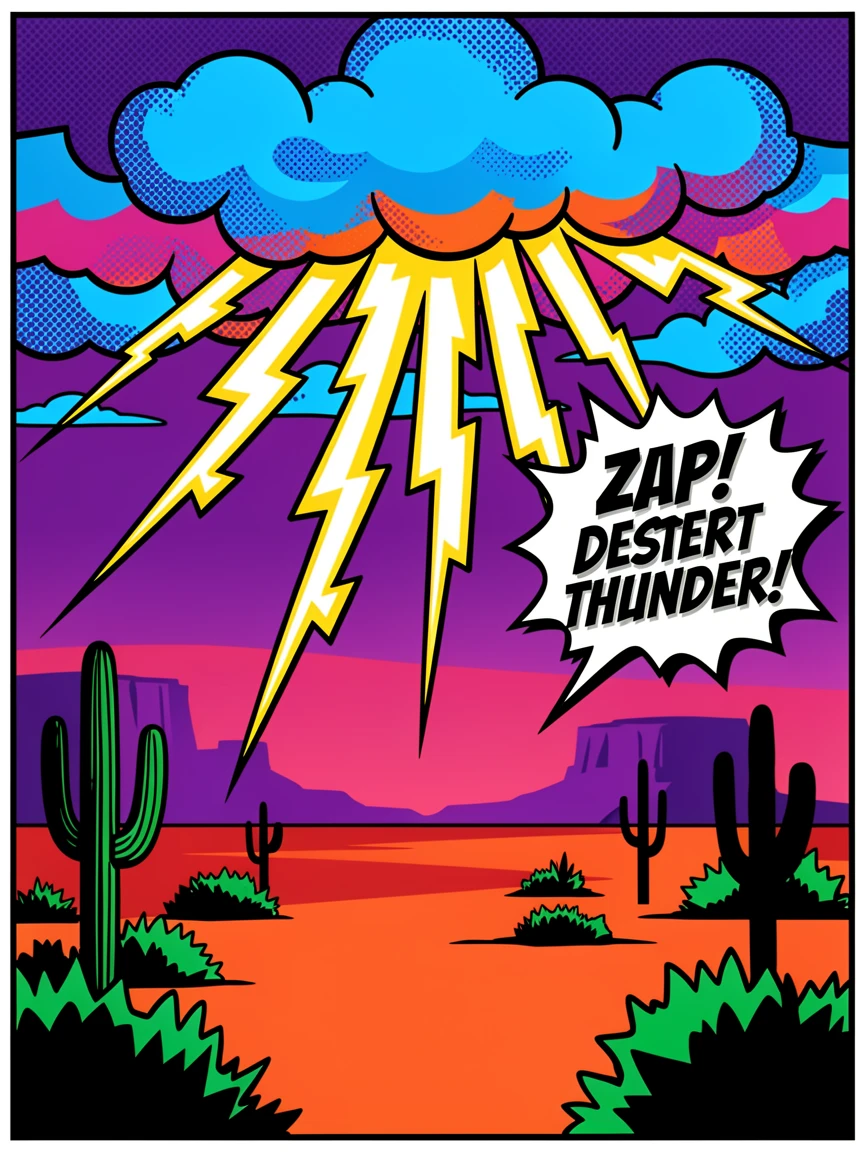 A lightning storm illuminating a desert landscape