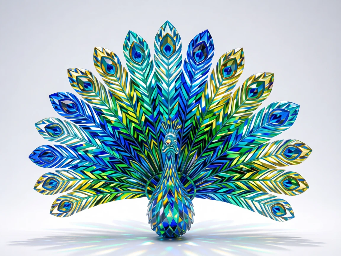 An abstract explosion of vivid ink forming the delicate shape of a peacock feather.