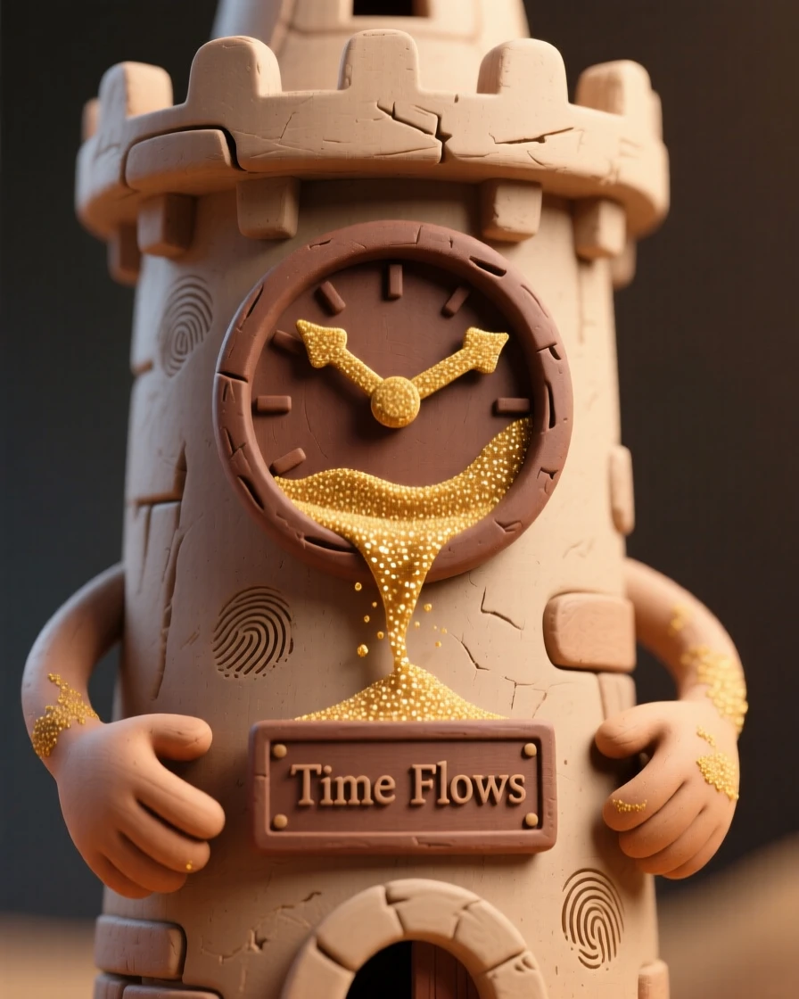 A clock tower where the hands are made of flowing golden sand
