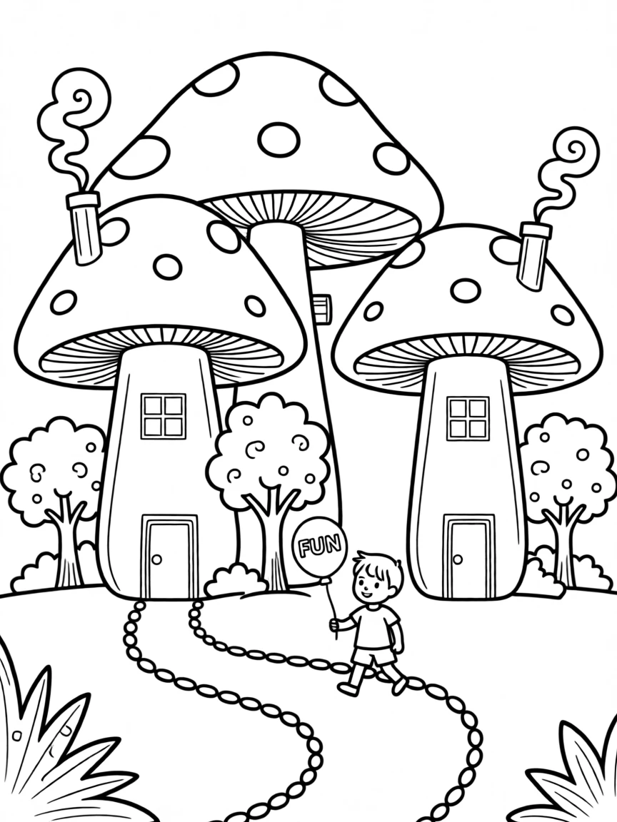 A city where houses are shaped like giant mushrooms