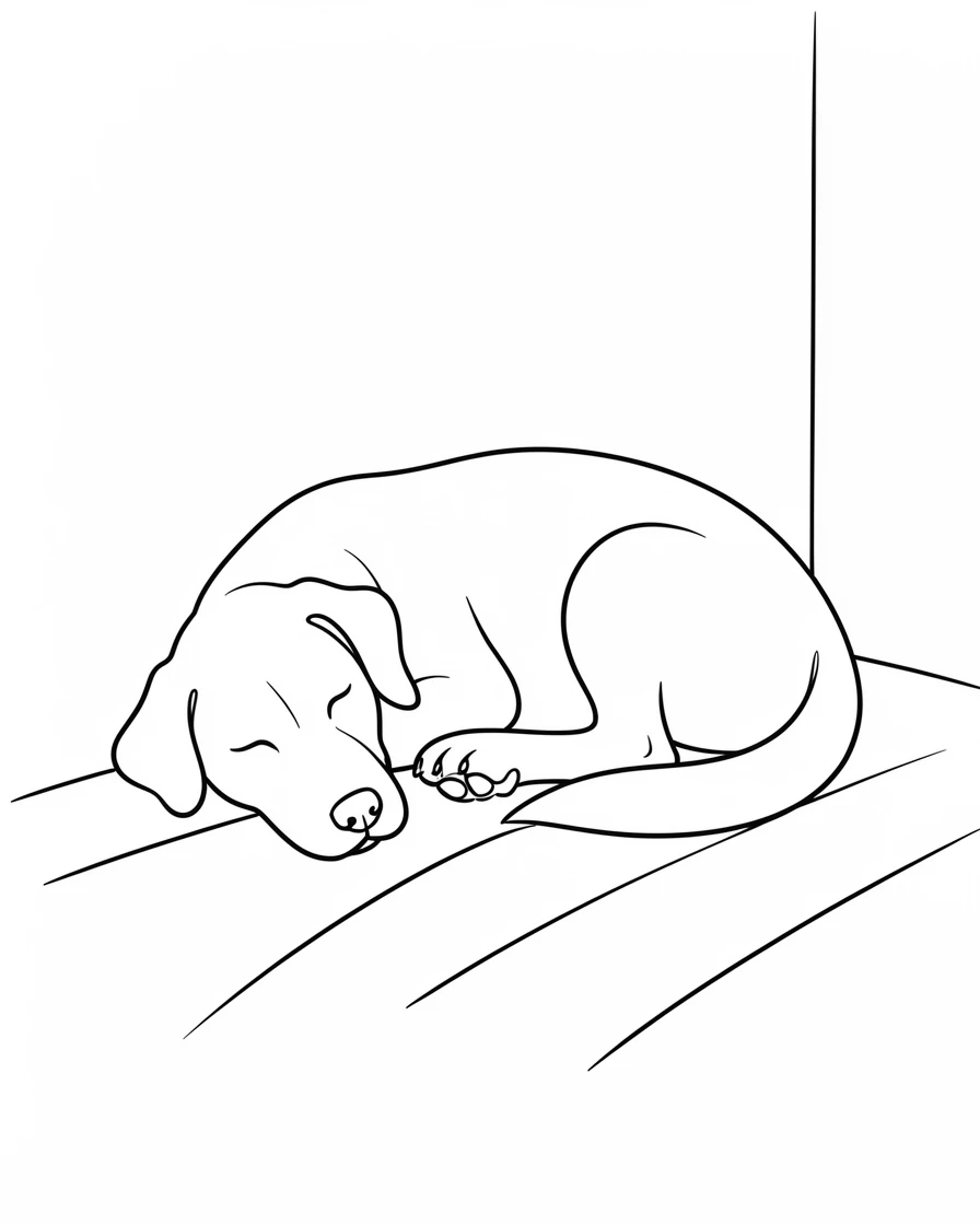 A senior dog resting peacefully on a porch in the afternoon sun
