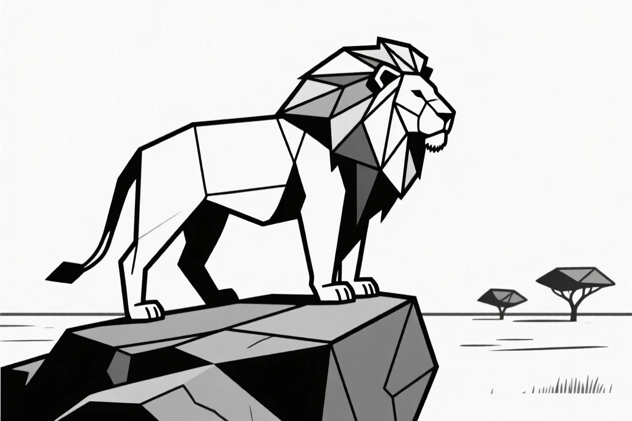 A majestic lion standing on a rocky outcrop surveying the savanna