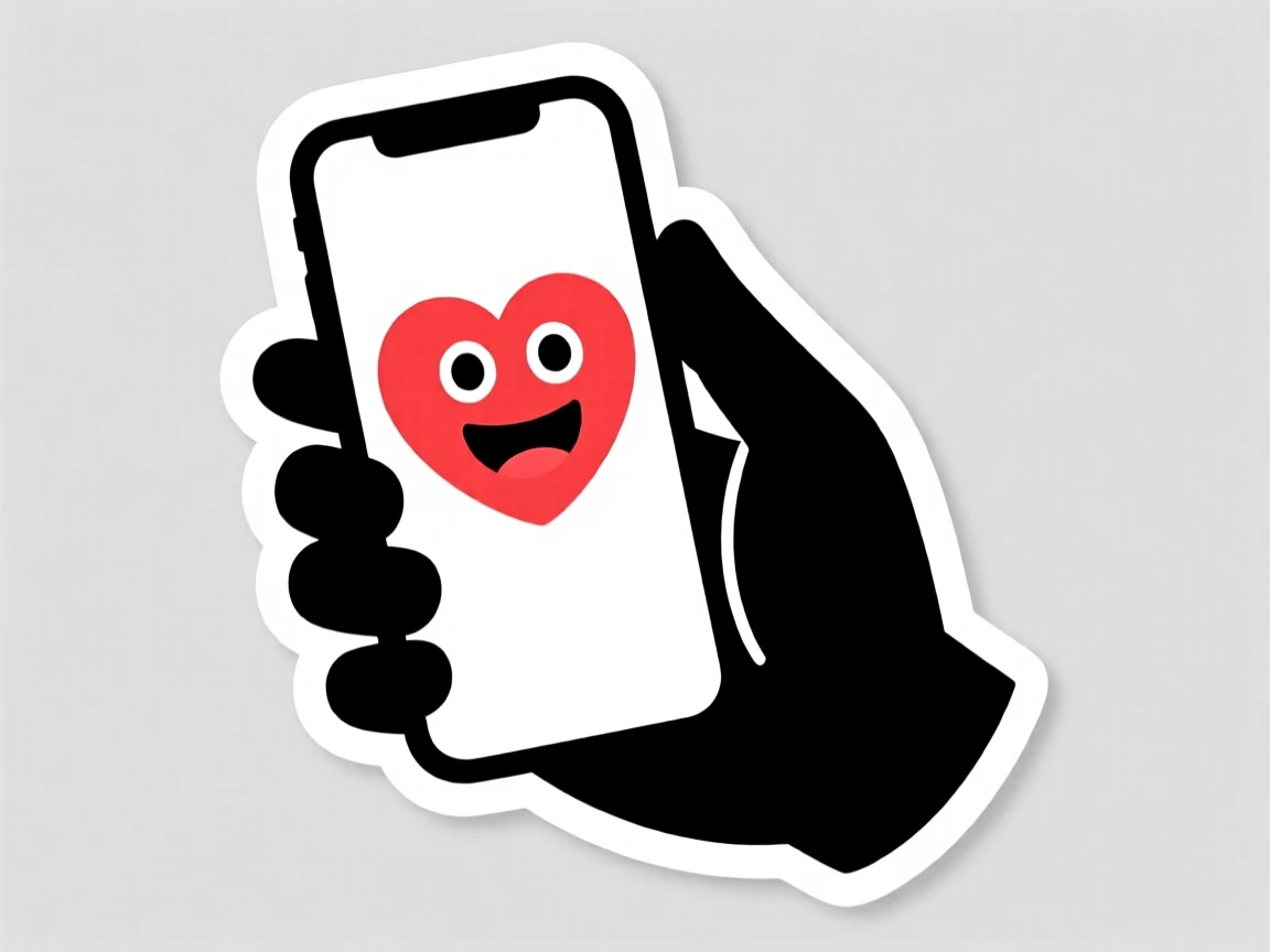 An undeniably heart-melting hand holding a phone showing a heart-eyes reaction, captured in a candid, feel-good moment, a simple moment that feels universally loved.
