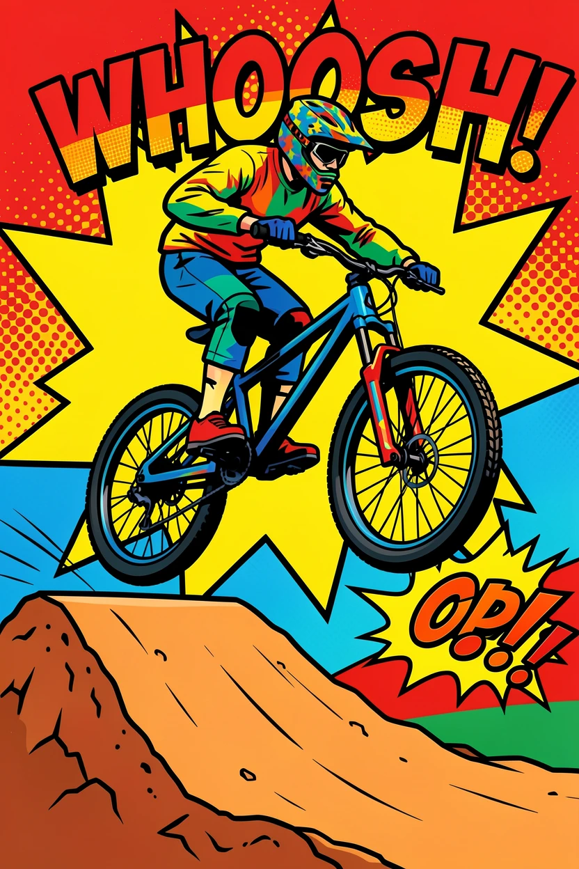 A mountain biker launching off a dirt jump