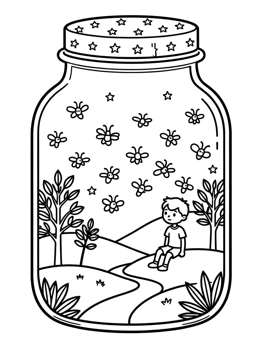 A world inside a jar filled with tiny glowing fireflies