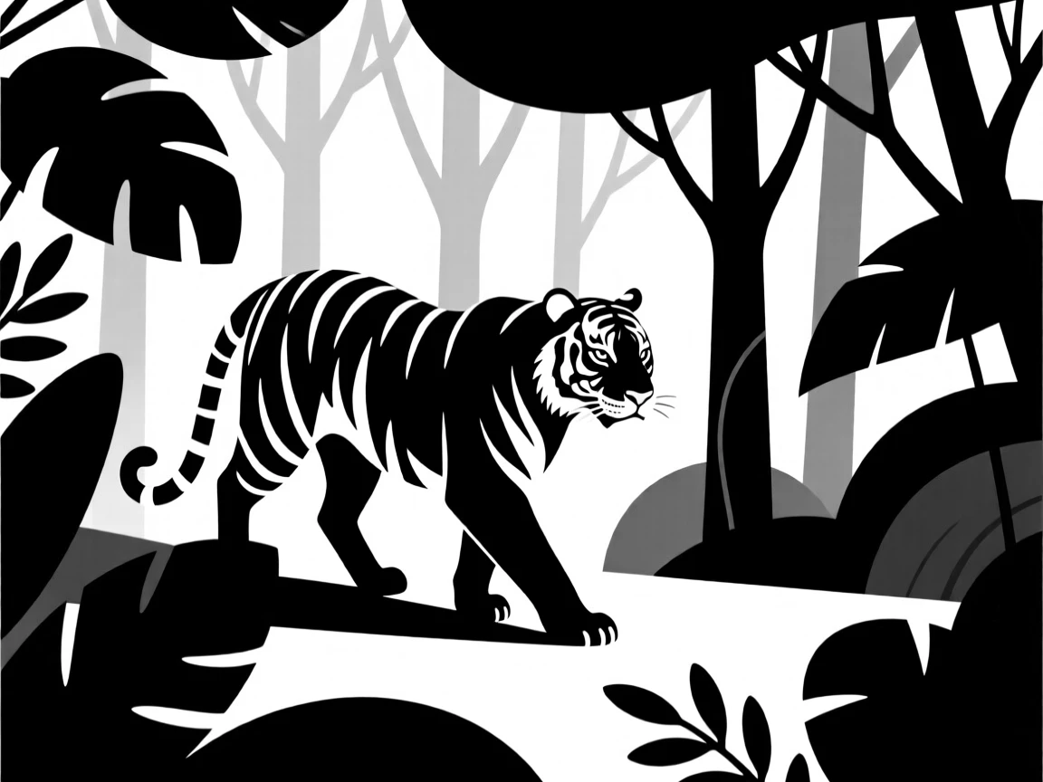 A bengal tiger emerging from a dense forest.