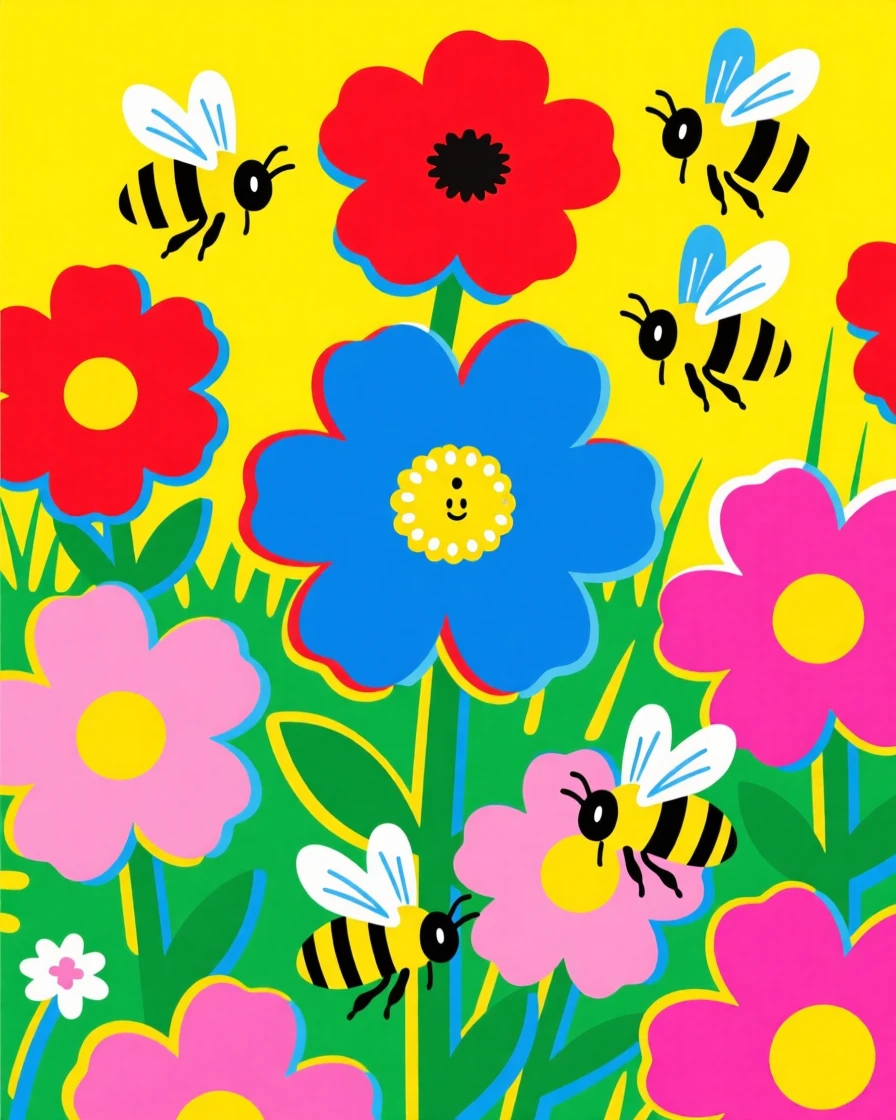 Wildflower meadow buzzing with bees