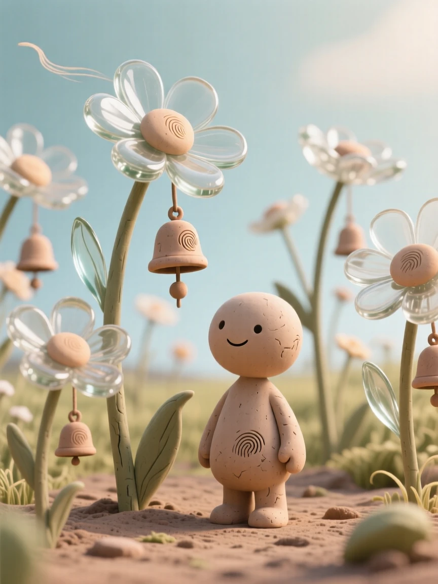 A field of glass flowers that chime softly in the wind