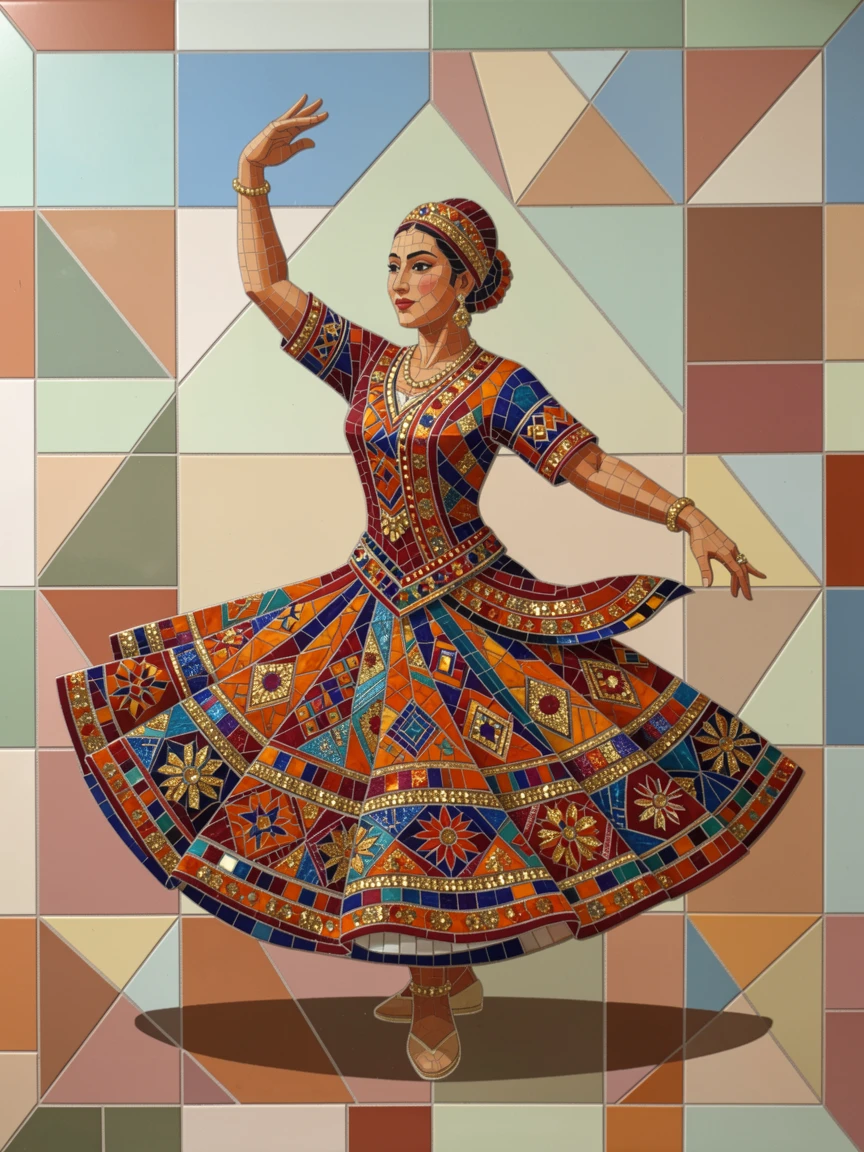 A traditional dancer in vibrant cultural dress mid-performance.
