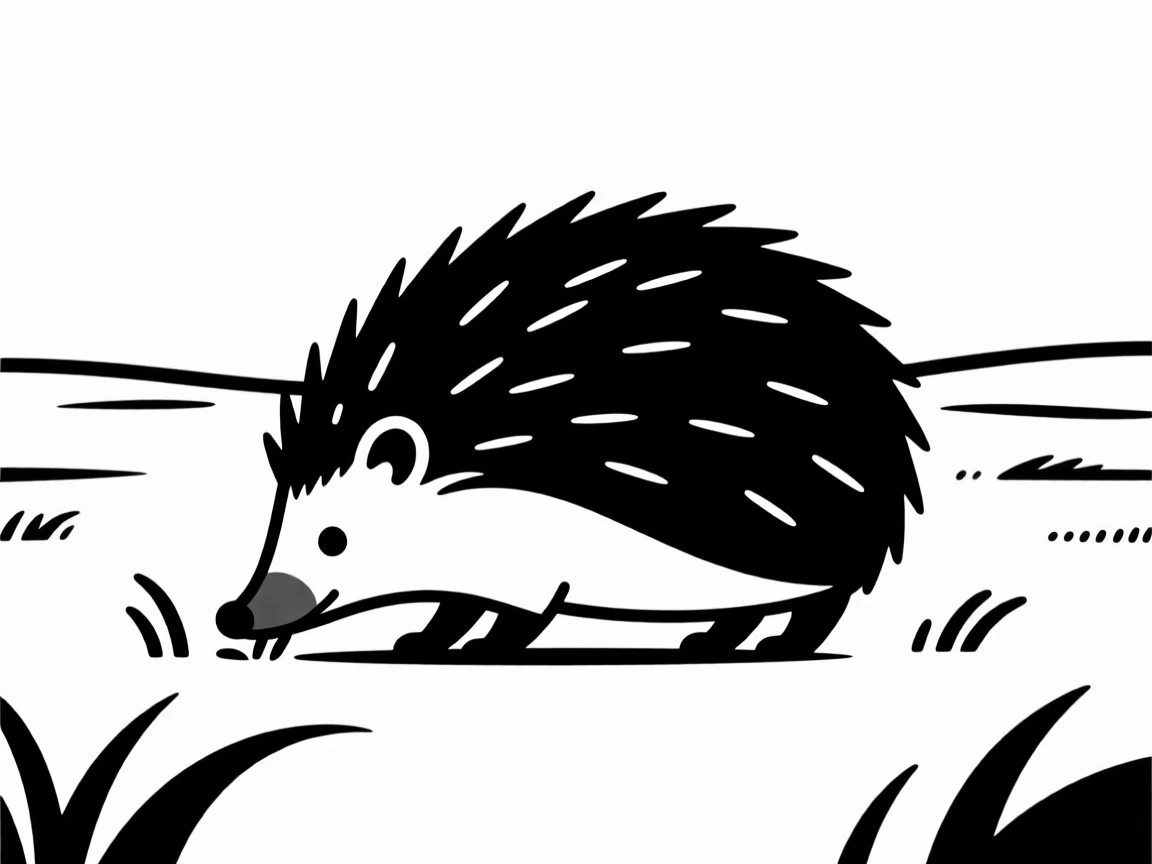 A hedgehog grazing on an open plain.