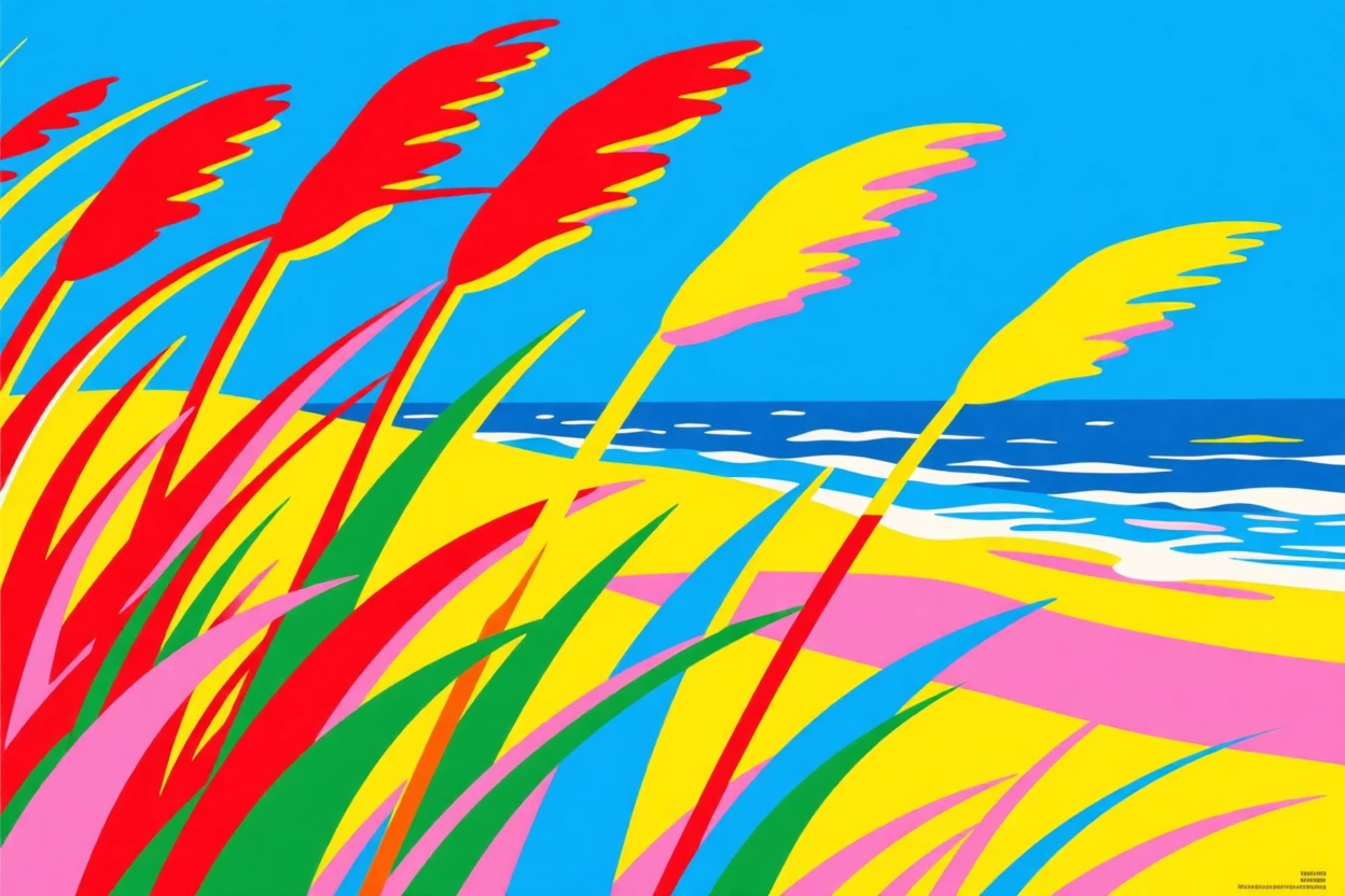 Coastal dune grass swaying in ocean wind