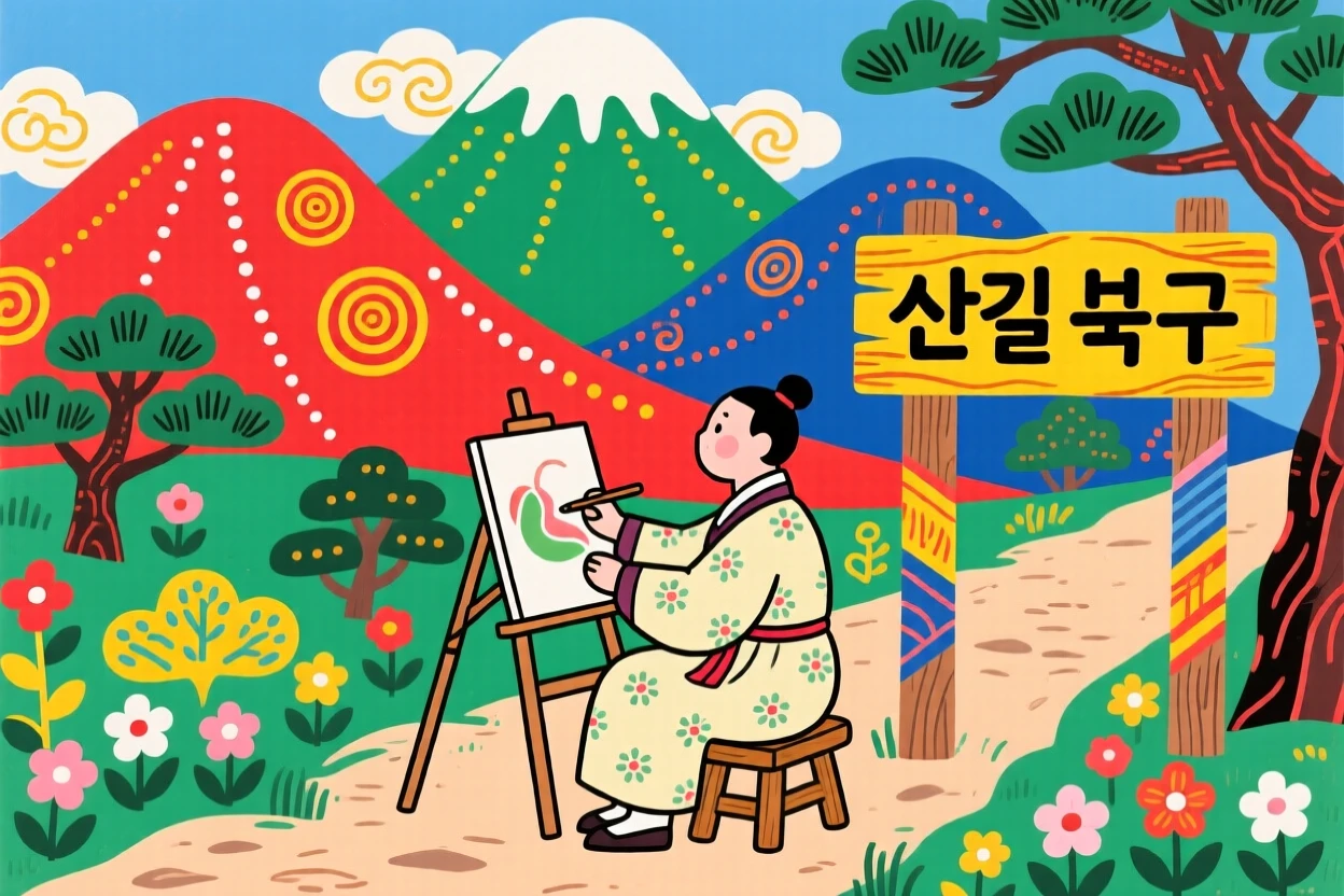 A traveler sketching a mountain view from a quiet trailhead.