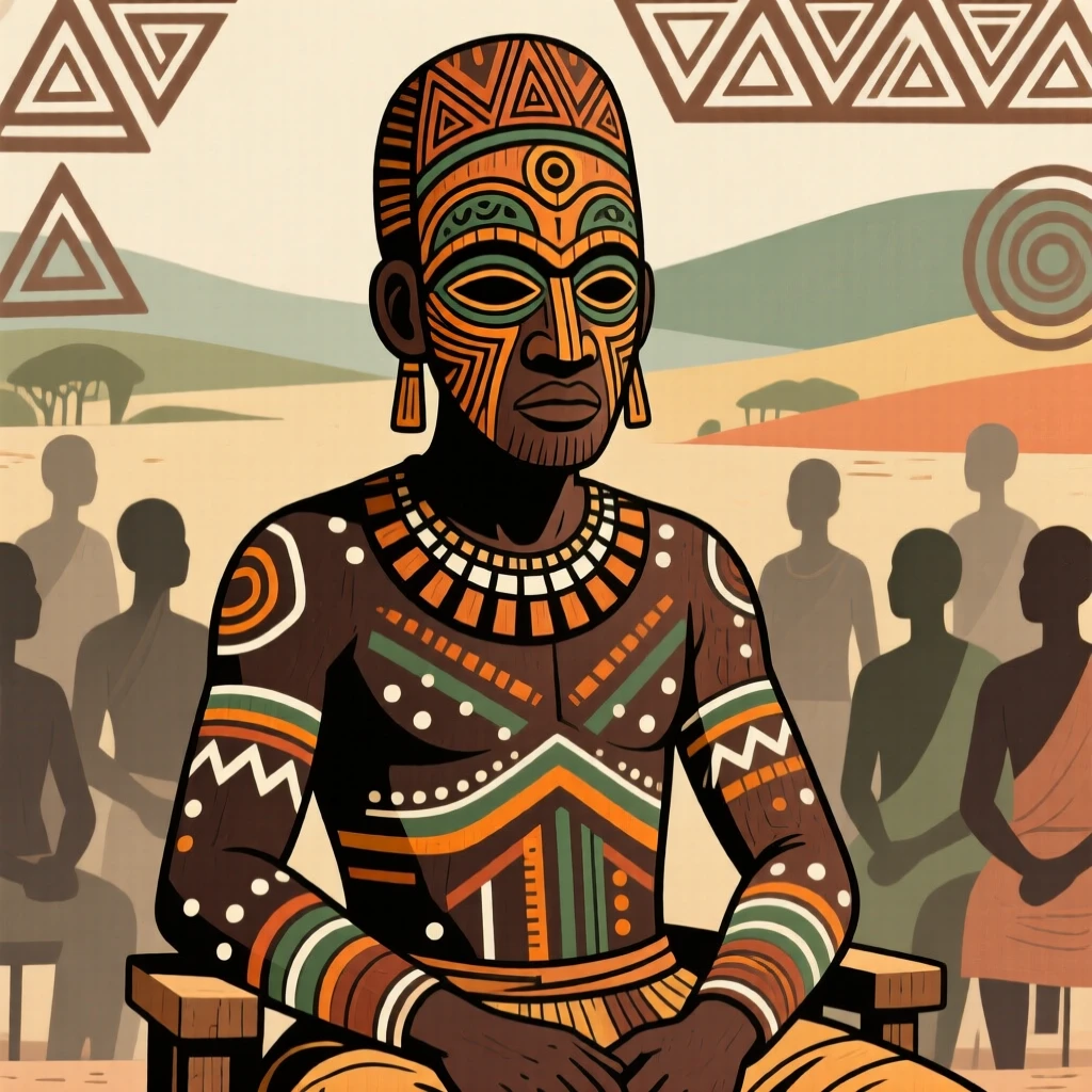 A carved ancestral mask worn by a chief presiding over a gathering.