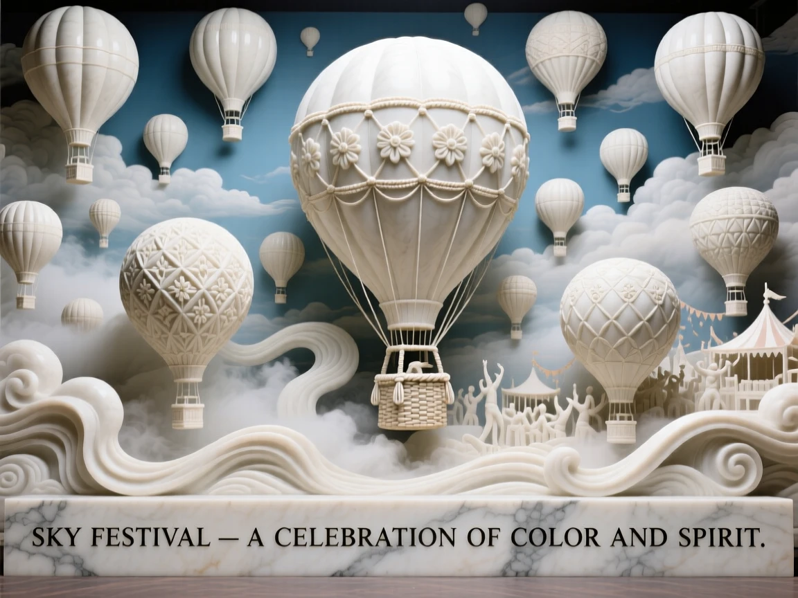 A vivid, emotionally rich scene of a hot-air balloon festival filling the sky with color, amid swirling clouds and mist, designed to captivate and inspire