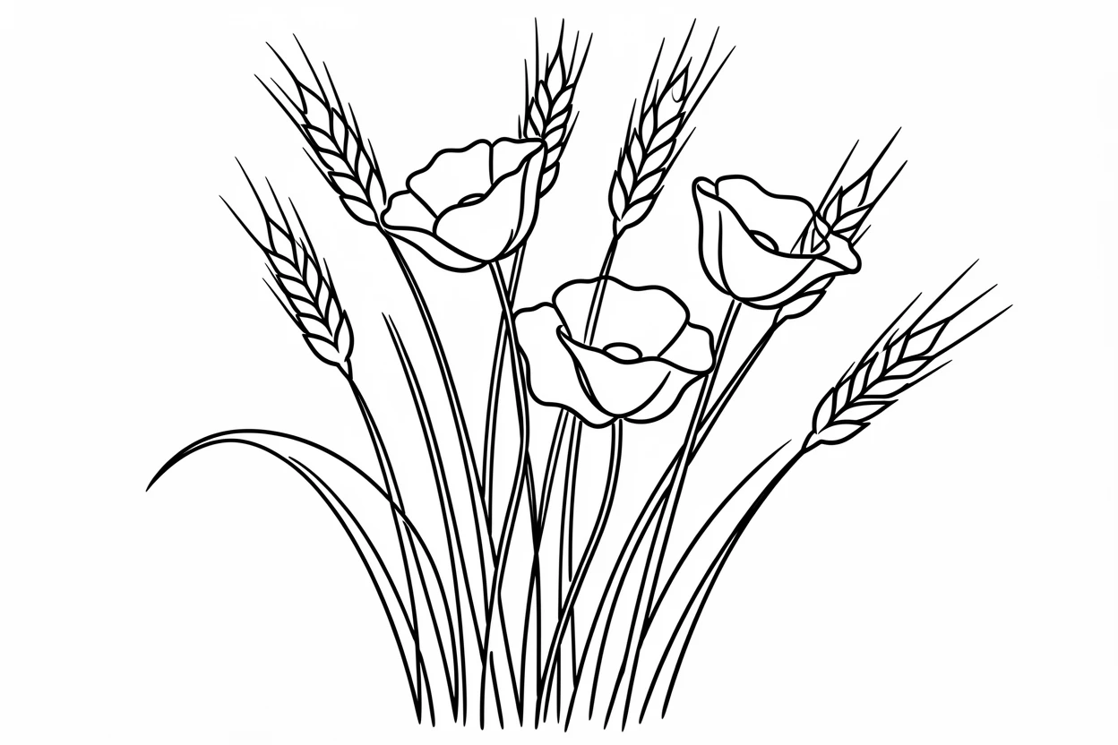 A cluster of red poppies growing among tall golden wheat stalks