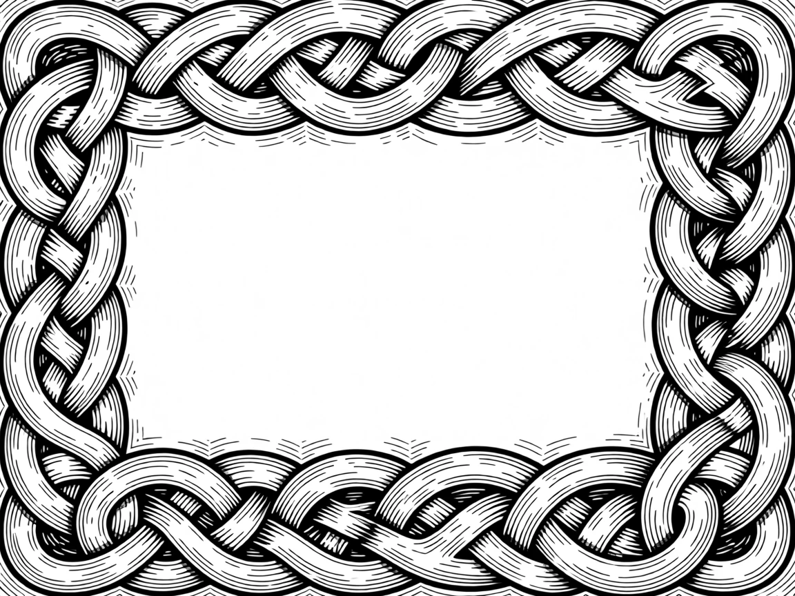 A border of interlocking celtic knotwork arranged to draw the eye toward the center, with layered textures adding depth to the design, forming a classically refined decorative composition.