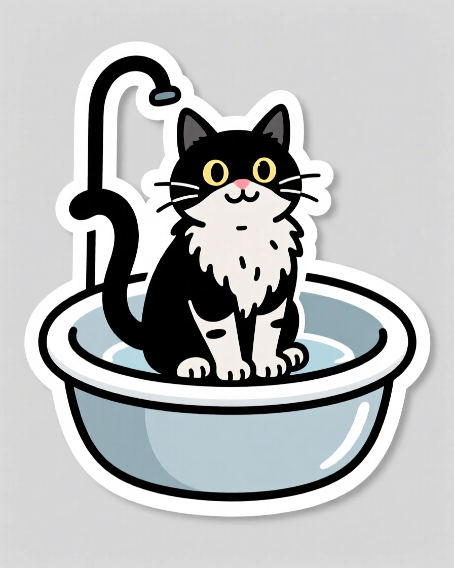 An effortlessly charming cat sitting perfectly inside a small sink, caught in a perfectly timed adorable pose, a small joyful moment worth capturing.