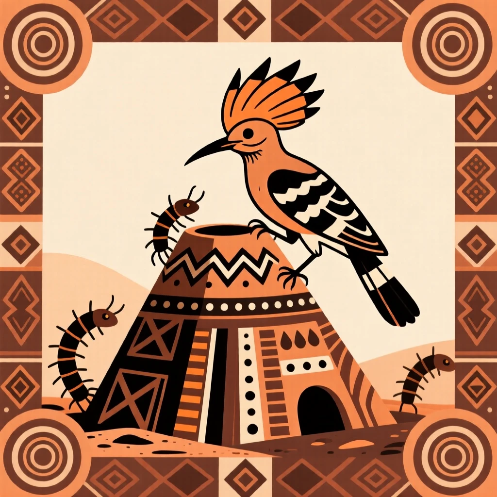 A hoopoe climbing a termite mound.