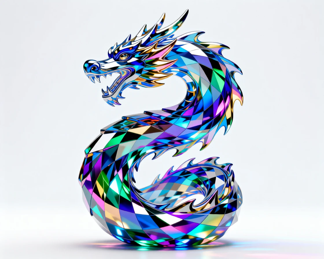 An abstract swirl of iridescent smoke forming the shape of a coiled dragon.