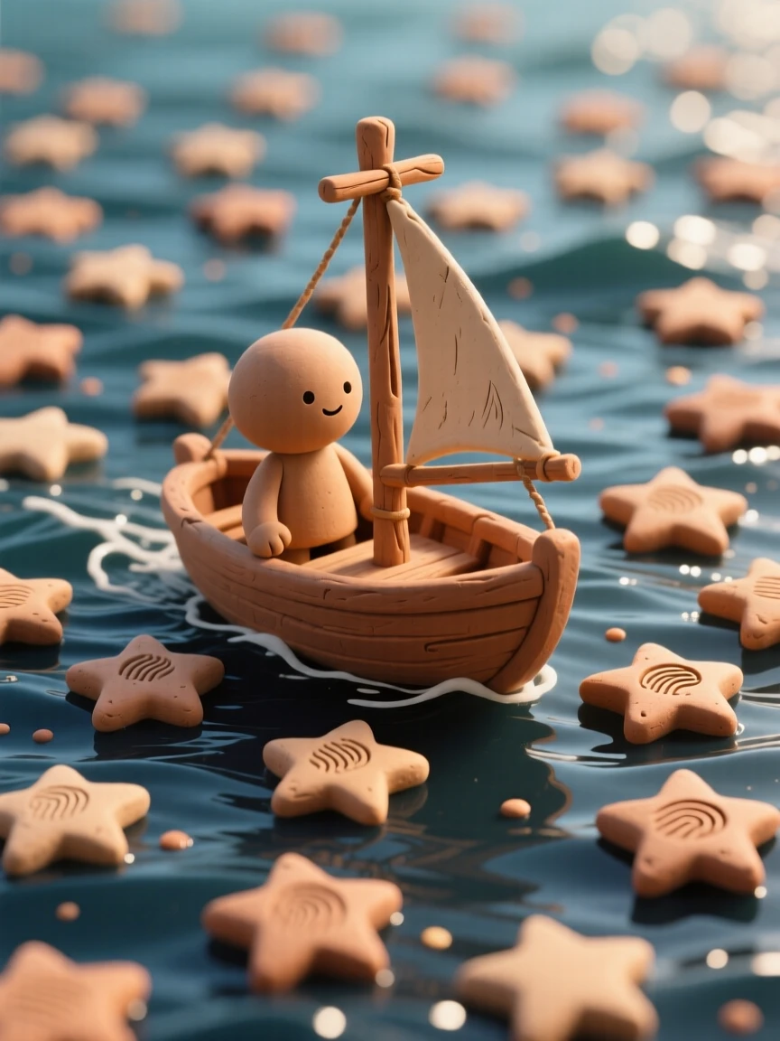 A tiny boat sailing across an ocean made entirely of stars