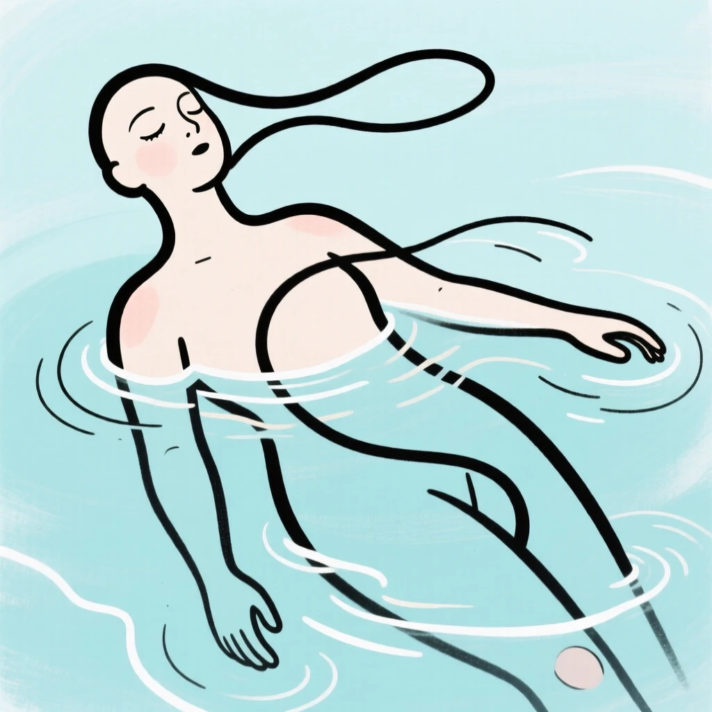 A person floating peacefully in calm water