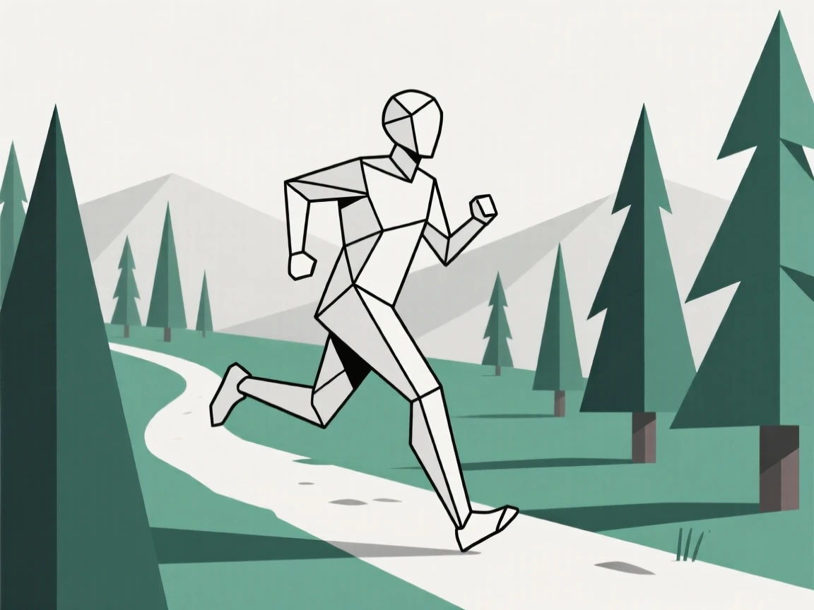 A trail runner dashing through a forest path