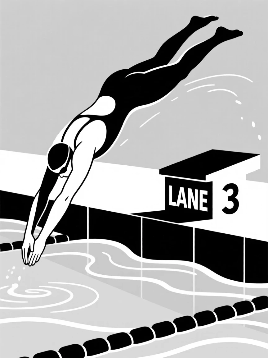 A swimmer diving into a pool at the start of a race.