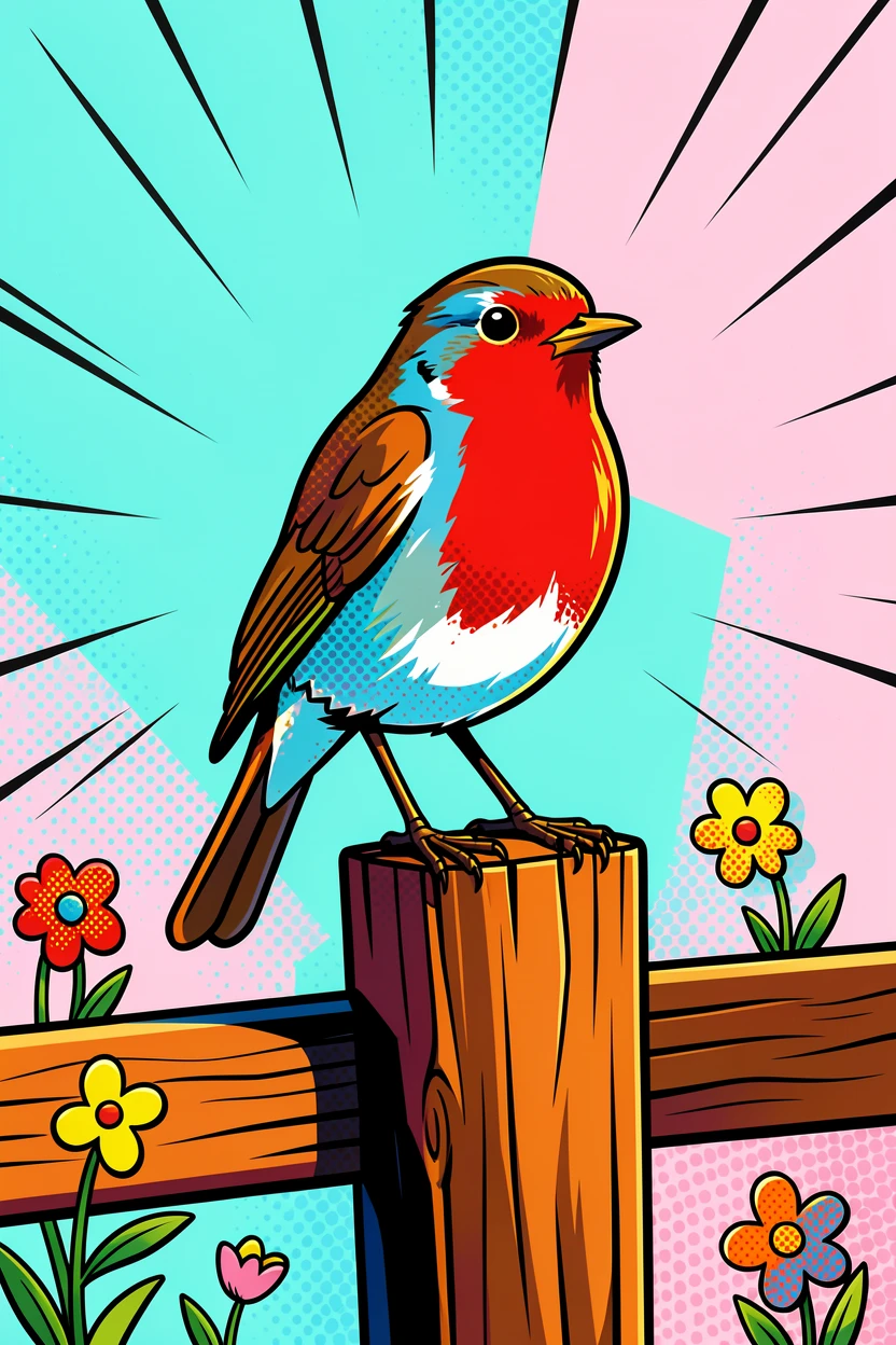 A robin perched on a fence post in spring