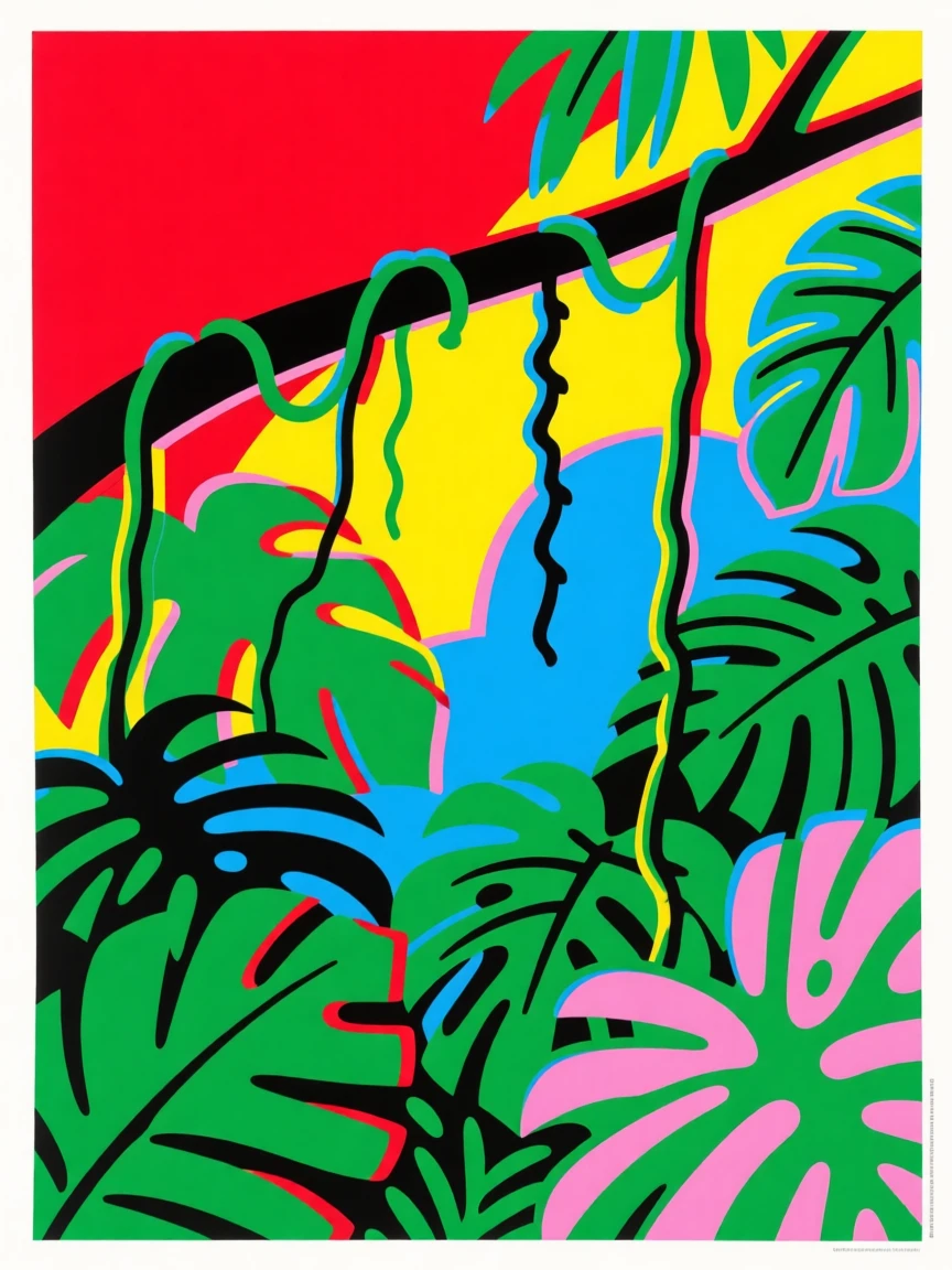 Tropical rainforest canopy with hanging vines