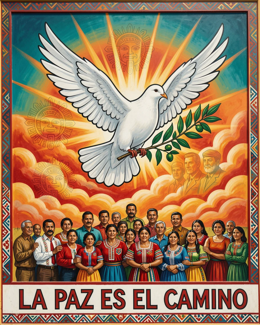 A single dove carrying an olive branch across a peaceful sky